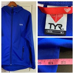 TYR Full Zip Hoodie Jacket Blue Medium Swim‎ Team Training Warm Up Swimming Pool